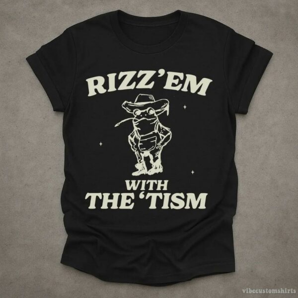 Rizz Em With The Tism Vintage Shirt, Autism Awareness T-Shirt, Farmer Cute Frog Tee, Retro Cartoon T Shirt, Meme Frog T Shirt, Fun Gift