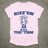 Rizz Em With The Tism Vintage Shirt Autism Awareness T Shirt Farmer Cute Frog Tee Retro Cartoon T Shirt Meme Frog T Shirt Fun Gift Light Pink S 1 1