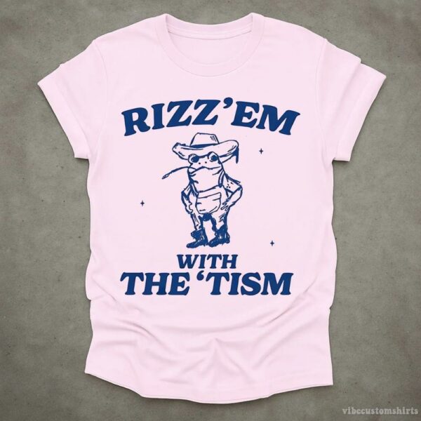 Rizz Em With The Tism Vintage Shirt, Autism Awareness T-Shirt, Farmer Cute Frog Tee, Retro Cartoon T Shirt, Meme Frog T Shirt, Fun Gift