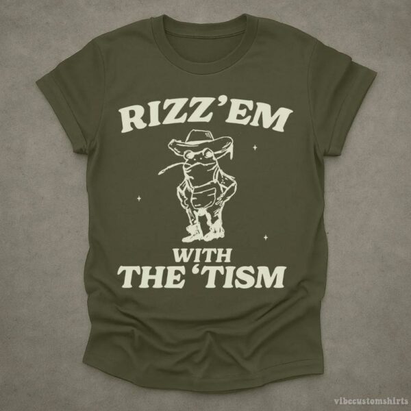 Rizz Em With The Tism Vintage Shirt, Autism Awareness T-Shirt, Farmer Cute Frog Tee, Retro Cartoon T Shirt, Meme Frog T Shirt, Fun Gift