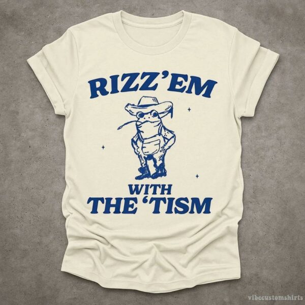 Rizz Em With The Tism Vintage Shirt, Autism Awareness T-Shirt, Farmer Cute Frog Tee, Retro Cartoon T Shirt, Meme Frog T Shirt, Fun Gift