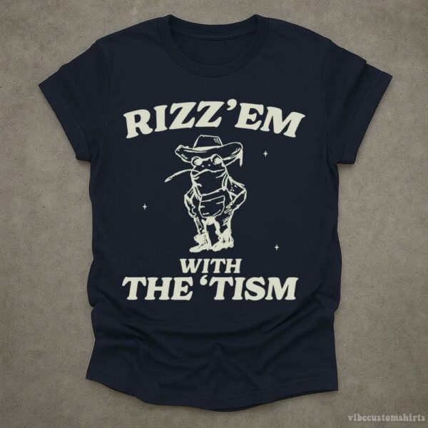 Rizz Em With The Tism Vintage Shirt, Autism Awareness T-Shirt, Farmer Cute Frog Tee, Retro Cartoon T Shirt, Meme Frog T Shirt, Fun Gift
