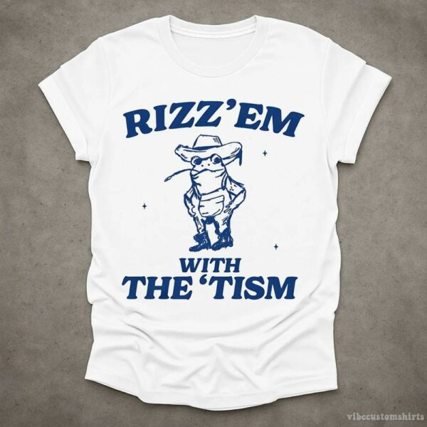 Rizz Em With The Tism Vintage Shirt, Autism Awareness T-Shirt, Farmer Cute Frog Tee, Retro Cartoon T Shirt, Meme Frog T Shirt, Fun Gift